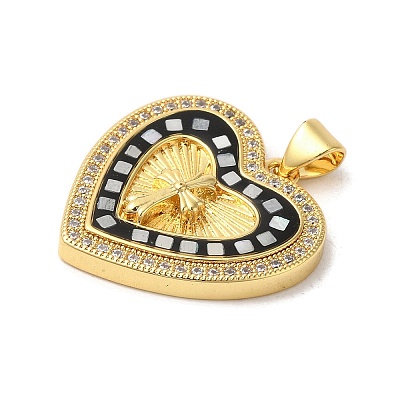 Heart with Corss Brass Micro Pave Cubic Zirconia Pendants KK-K385-040G-1