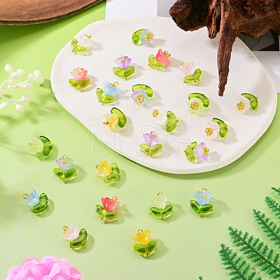 24Pcs 8 Colors Spray Painted Transparent Glass Pendants PALLOY-TADJ00013-1