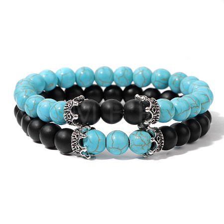 2Pcs 2 Styles Synthetic Turquoise Beads Stretch Bracelet Set for Women Men MO5189-4-1