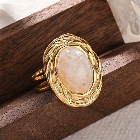 Oval Natural Quartz Crystal Finger Rings RJEW-M063-01G-12-1