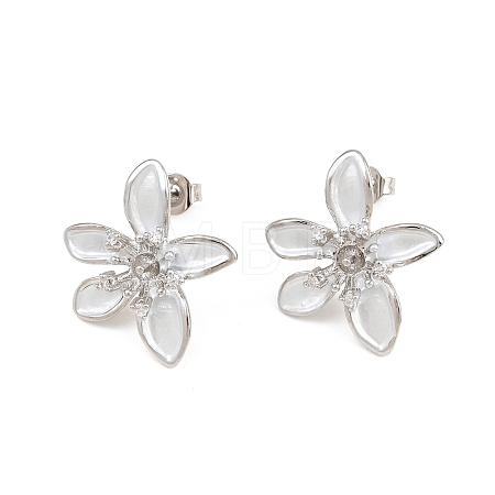Brass Micro Pave Cubic Zirconia Stud Earring Findings CU-CBAA5EE-04P-03-1