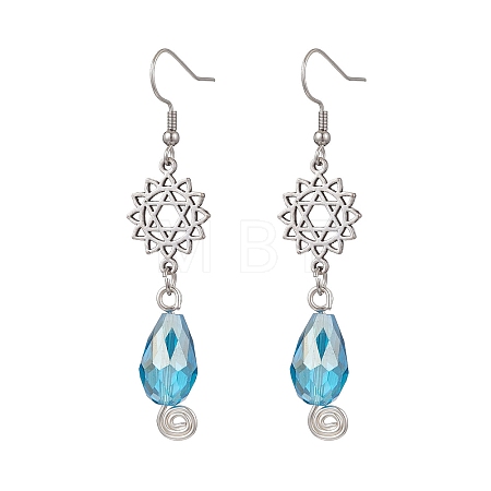 Teardrop with Flower Alloy Glass Dangle Earrings EJEW-JE06819-01-1