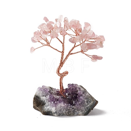 Natural Rose Quartz Tree Display Decoration DJEW-G027-05RG-02-1