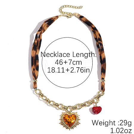 Alloy Enamel and Plastic Heart Pendant Leopard Print Cloth Scarf Necklacess for Women WG2FAF8-03-1
