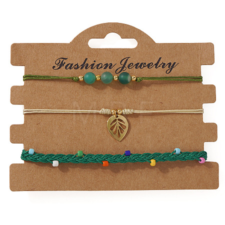 Summer Beach Style Adjustable Natural Green Onyx Agate(Dyed & Heated) Round Beaded Bracelet Set RE5461-2-1