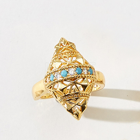 Geometric Brass Micro Pave Cubic Zirconia Geometric Open Cuff Rings for Women CG3156-3-1