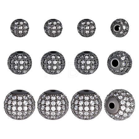 12Pcs 3 Styles Brass Micro Pave Cubic Zirconia Beads KK-PH0004-88B-1