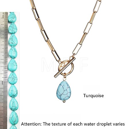 Synthetic Turquoise Pendant 304 Stainless Steel Paperclip Chain OT Necklaces for Women WG5218A-03-1