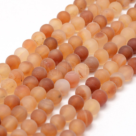 Frosted Natural Red Agate Beads Strands X-G-F372-6mm-1
