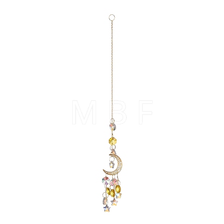Moon & Star Glass Hanging Suncatchers HJEW-I011-03G-1