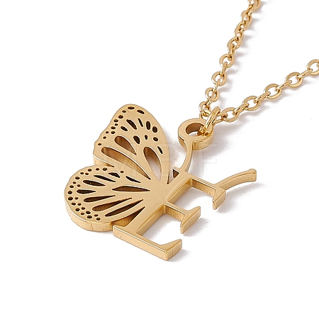 Initial Letter with Butterfly Pendant Necklace LS-NJEW-C026-01G-E-1