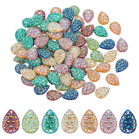 84Pcs 7 Colors Iridescent Teardrop Sew on Resin Rhinestone RESI-FG0001-17-1