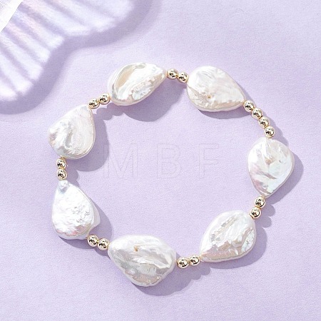 Baroque Natural Keshi Pearl Teadrop Beaded Stretch Bracelets for Women BJEW-JB13561-1