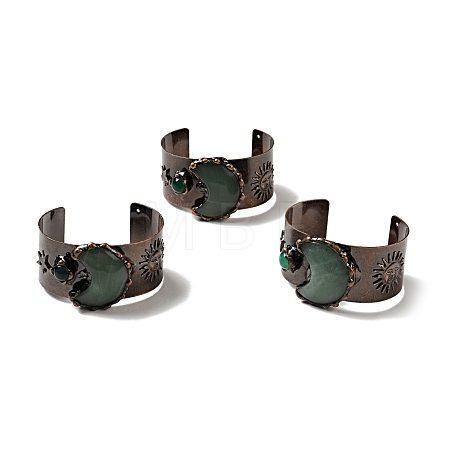 Natural Green Aventurine & Agate Crescent Moon and Sun Open Cuff Bangle G-D468-25R-02-1