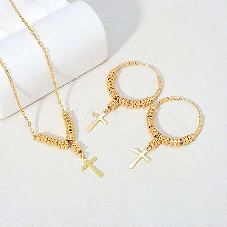 Cross Brass Pendant Necklaces & Hoop Earrings Sets FS-WGF4D6C-01-1