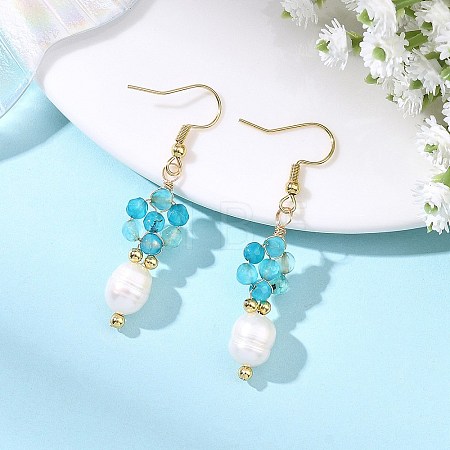 Natural Agate Cultured Freshwater Pearl Beads Dangle Earrings EJEW-JE07201-1