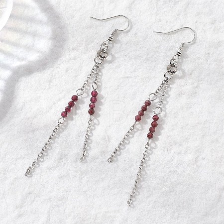 Round 304 Stainless Steel Natural Garnet Dangle Earrings EJEW-JE06783-03-1