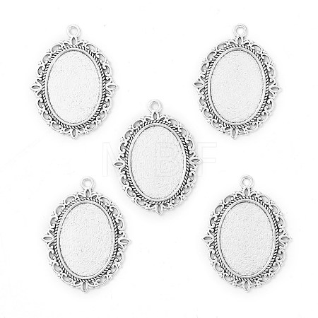 Tibetan Style Antique Silver Alloy Flat Oval Pendant Cabochon Settings TIBEP-M022-20AS-1