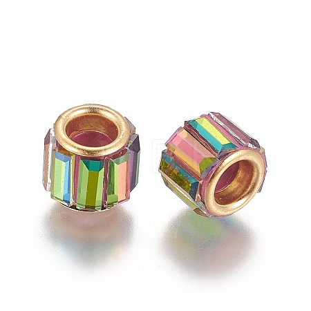 Brass Cubic Zirconia European Beads KK-E772-01G-1