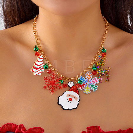 Alloy Rhinestone with Enamel & Plastic Christmas Pendant Bib Necklaces FS-WG99102-09-1