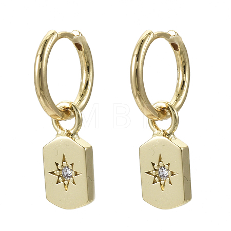 Brass Micro Pave Clear Cubic Zirconia Dangle Huggie Hoop Earrings KK-R137-012-NF-1