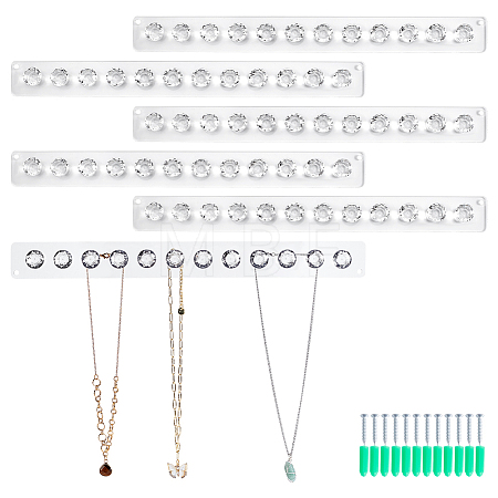6 Bags Rectangle 12-Hook Acrylic Wall Mounted Jewelry Display Racks ODIS-GO0001-19-1