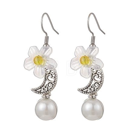 Flower with Moon Alloy Plastic Dangle Earrings EJEW-JE06820-1