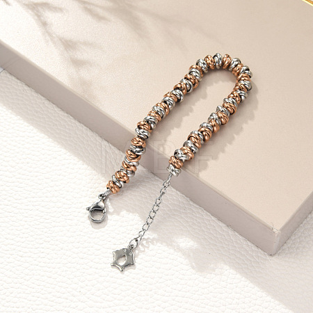 Two Tone 304 Stainless Steel Ring Beaded Bracelets for Women WGE0A36-02-1