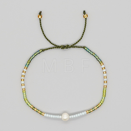 Bohemian Style Glass Seed Bead & Imitation Pearl Beads Braided Bead Bracelets JJ7327-4-1