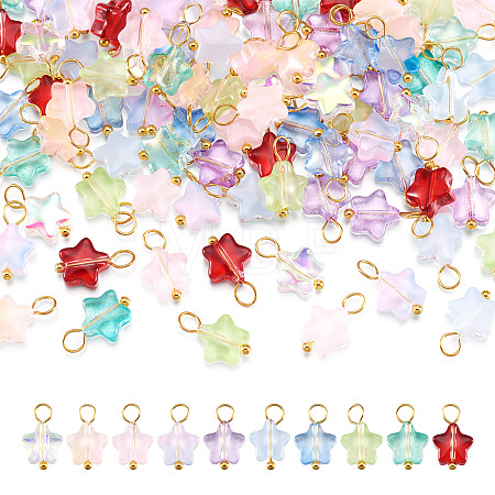 100Pcs 10 Colors Transparent Glass Star Charms PALLOY-TAC0266-1