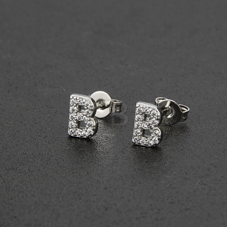 Brass Micro Pave Clear Cubic Zirconia Stud Earrings FS-WGC2F12-02-1