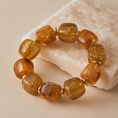 Acrylic Imitation Gemstone Cube Beaded Stretch Bracelets for Women WG6944A-01-1