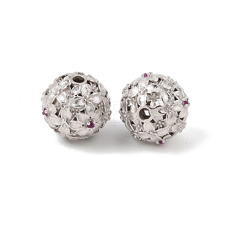 925 Sterling Silver Micro Pave Clear and Deep Pink Cubic Zirconia Beads SE-CBAF1B2-06P-1