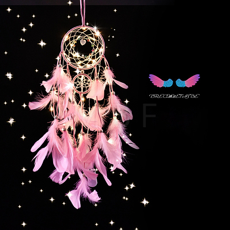 Indian Style Cotton Rope Woven Net/Web with Feather Pendant Decoration HJEW-PW0001-029A-02-1