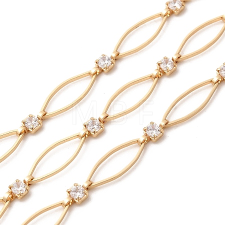 Handmade Brass Pave Clear Cubic Zirconia Horse Eye Link Chains CHC-G027-03G-1