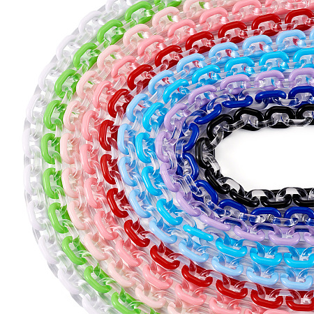 10Pcs 10 Colors Acrylic Oval Link Chain HJEW-TAC0177-1