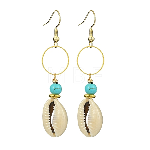 Natural Shell & Synthetic Turquoise Dangle Earrings EJEW-TA00324-1