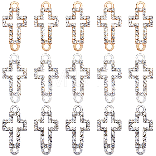 SUNNYCLUE 30Pcs 3 Colors Alloy Crystal Rhinestone Connector Charms ALRI-SC0001-39-1