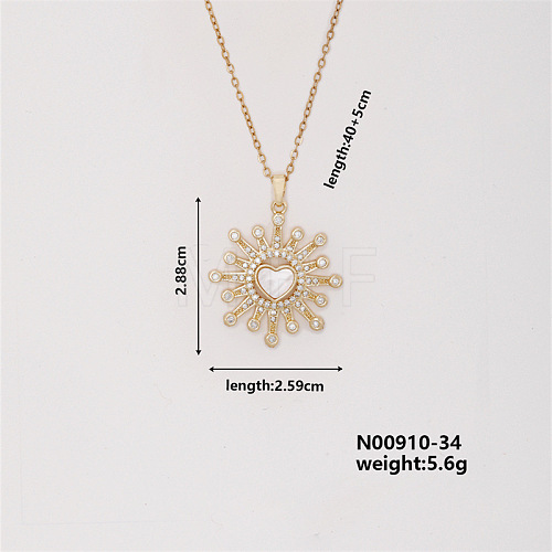 Vintage Brass Rhinestones Heart Pendant Necklace for Women TU3121-3-1