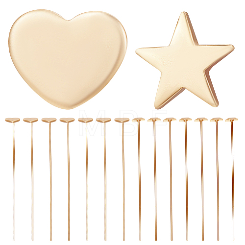 40Pcs 2 Styles Brass Heart & Star Head Pins KK-BBC0009-53-1