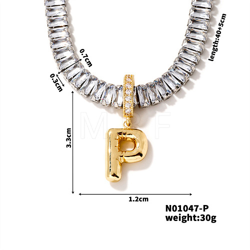 Golden Tone Brass Pave Clear Cubic Zirconia Letter Pendant Necklaces for Women YX4437-16-1