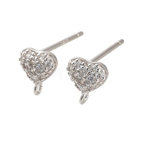 Rhodium Plated 925 Sterling Silver Ear Stud Findings STER-F058-01P-09-1