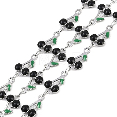 304 Stainless Steel Enamel Cherry Link Chains CHS-M007-01P-02-1