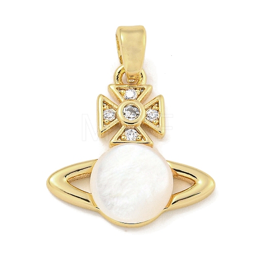 Brass with Clear Cubic Zirconia with Sea Shell Pendant KK-Q820-20G-1