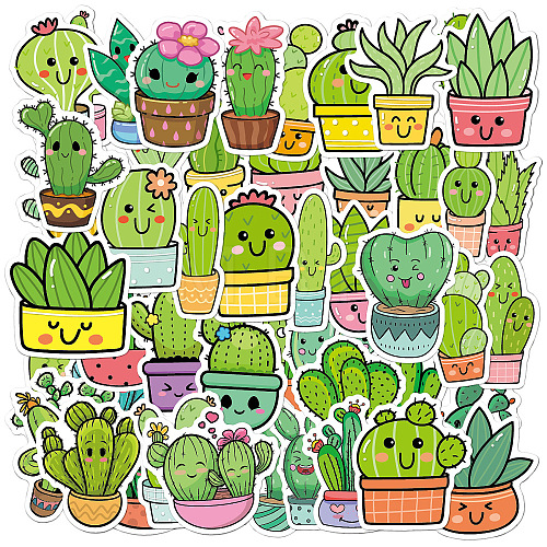 50Pcs PVC Self-Adhesive Cactus Stickers PW-WG90313-01-1