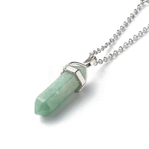 Bullet Faceted Natural Green Aventurine Pendant Necklace NJEW-JN03601-05-1