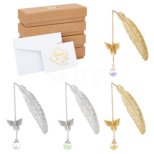  Glass Ball & 3D Brass Butterfly Pendant Bookmarks AJEW-NB0005-09-1