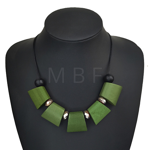 Trapezoid Alloy & Wood & CCB Plastic Beaded Necklaces FS-WG0359B-04-1