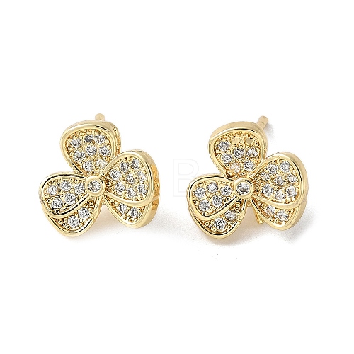 Clover Brass Micro Clear Cubic Zirconia Stud Earrings KK-S516-05G-1