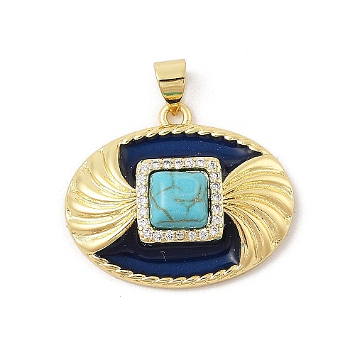 Brass Pave Synthetic Turquoise Pendants X-KK-U047-20G-01-1